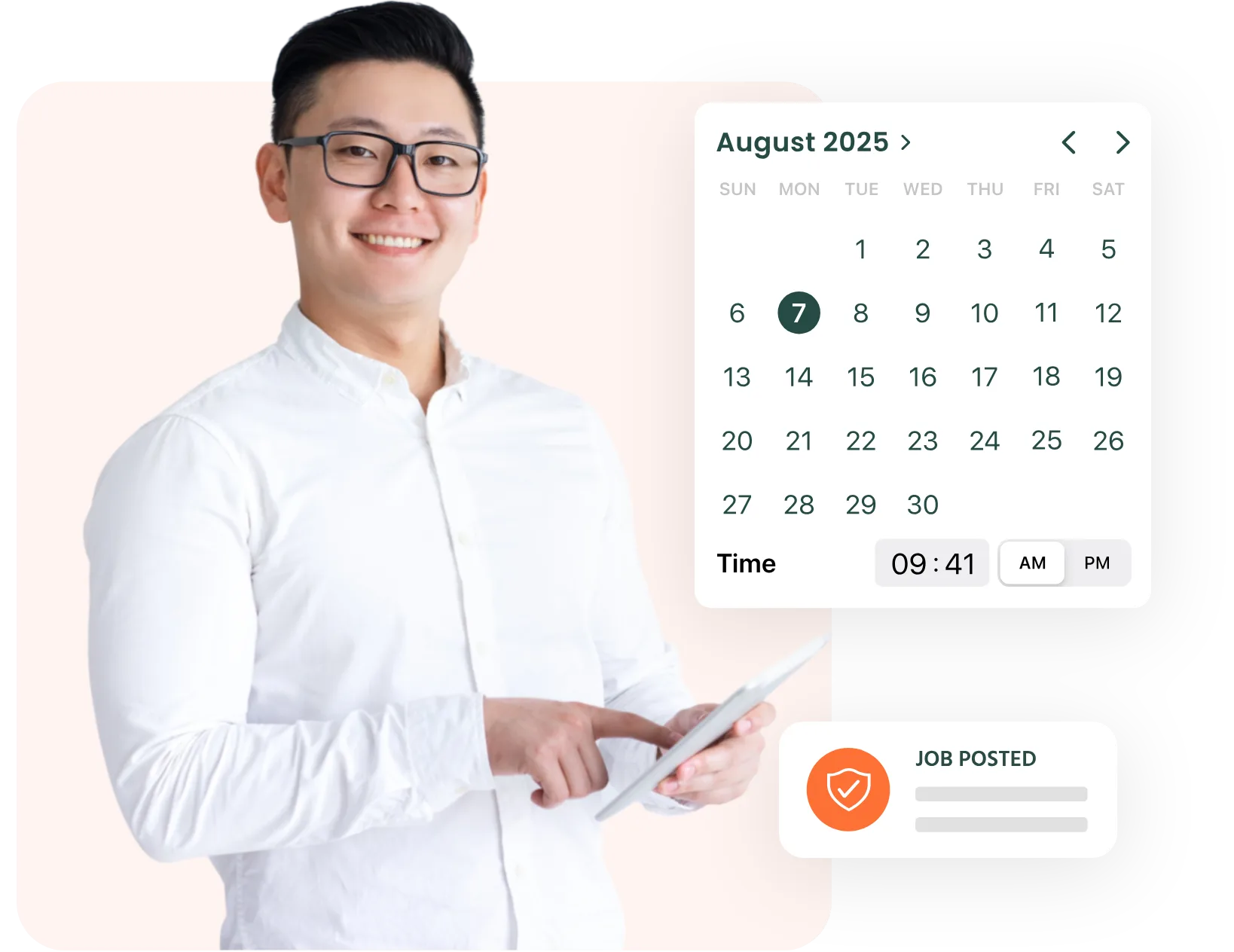Business owner posting a shift and picking a date on their tablet